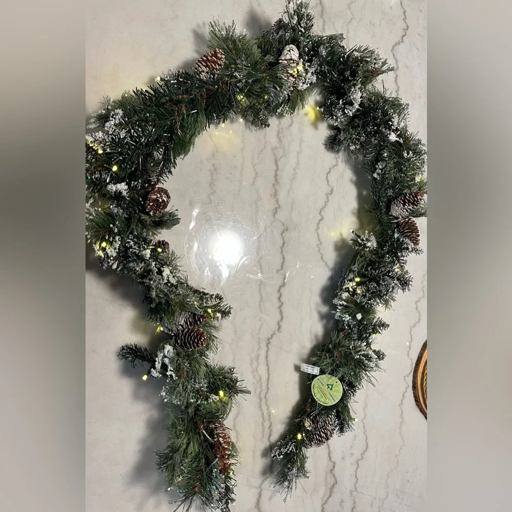 Festive‎ Green Pine Garland with Lights and Pine Cones